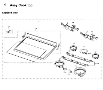 Cooktop Diagram and Parts List for NE59J3420SB AA-0002 Samsung Range