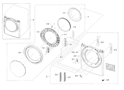 Frame Front & Door Diagram and Parts List for DV42H5200GF A3-0000 Samsung Dryer
