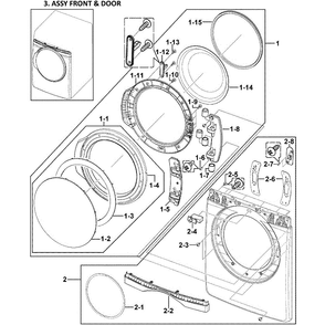 Front Panel Diagram and Parts List for DV419AGW XAA-0002 Samsung Dryer
