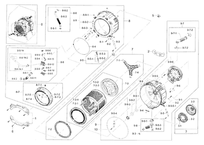 Tub & Drum Diagram and Parts List for WF42H5000AW A2-0001 Samsung Washer