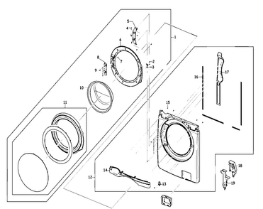 Door Assy Diagram and Parts List for WF410ANR XAA Samsung Washer