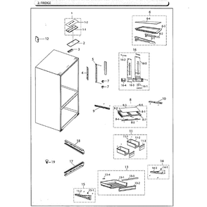 Fridge Diagram and Parts List for RF220NCTAWW AA-02 Samsung Refrigerator