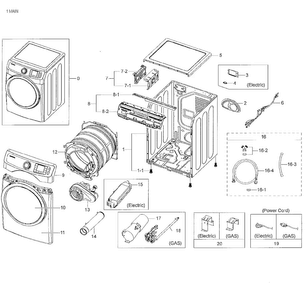 Main Asy Diagram and Parts List for DV42H5000GW A3-0003 Samsung Dryer