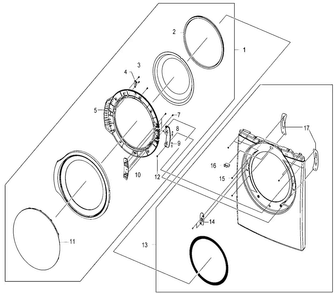 Door Assy Diagram and Parts List for DV330AEW XAA Samsung Dryer