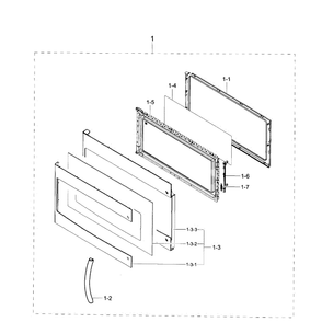 Door Assembly Diagram and Parts List for SMH1926S XAA-0000 Samsung Microwave