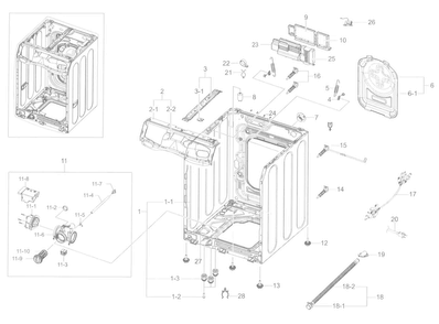 Frame & Cover Parts Diagram and Parts List for WF45K6200AW A2-0000 Samsung Washer