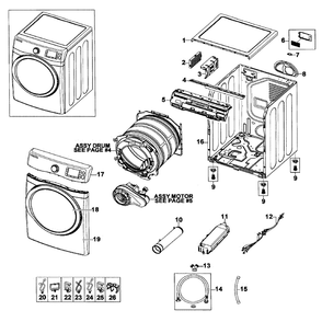 Main Assembly Diagram and Parts List for DV520AEP XAA-0002 Samsung Dryer