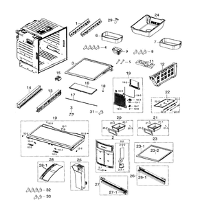 Fridge Diagram and Parts List for RF26HFENDBC AA-0001 Samsung Refrigerator