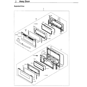 Door Diagram and Parts List for NE59M6850SS AA-0001 Samsung Microwave Oven Combo