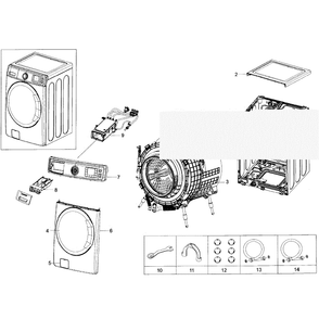 Main Assembly Diagram and Parts List for WF56H9100AG A2-0001 Samsung Washer