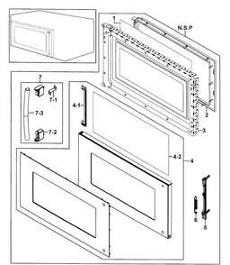Door Assy Diagram and Parts List for SMH7187STG XAA-0000 Samsung Microwave