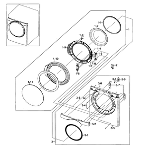 Front / Door Assembly Diagram and Parts List for DV448AEW XAA-02 Samsung Dryer