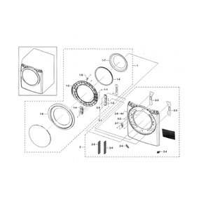 Front Frame / Door Diagram and Parts List for DVE45N5300F A3-00 Samsung Dryer