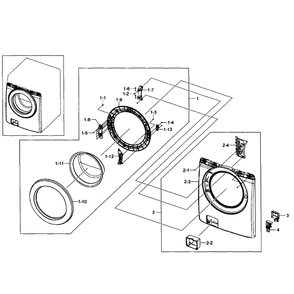 Front Frame Diagram and Parts List for WF361BVBEWR A1-01 Samsung Washer
