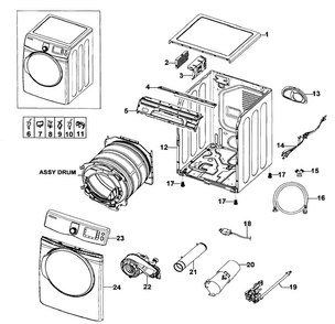 Main Assy Diagram and Parts List for DV419AGU XAA-0001 Samsung Dryer