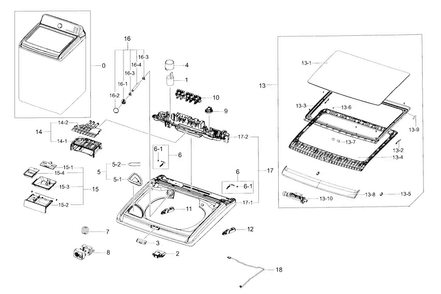 Cover Top Diagram and Parts List for WA48J7770AP A2-0000 Samsung Washer