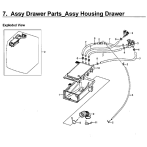 Drawer Housing Diagram and Parts List for WF45M5500AZ A5-0000 Samsung Washer
