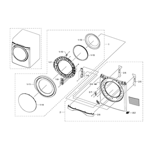 Front And Door Diagram and Parts List for DV511AGR XAA-0003 Samsung Dryer