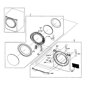 Front / Door Assembly Diagram and Parts List for DV511AGW XAA-01 Samsung Dryer