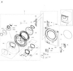 Frame Front & Door Diagram and Parts List for WF50K7500AV A2-0000 Samsung Washer