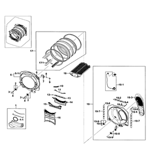 Drum Assembly Diagram and Parts List for DV511AGW XAA-02 Samsung Dryer