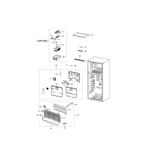 Freezing Compartment Diagram and Parts List for RT18M6215SR AA-0000 Samsung Refrigerator