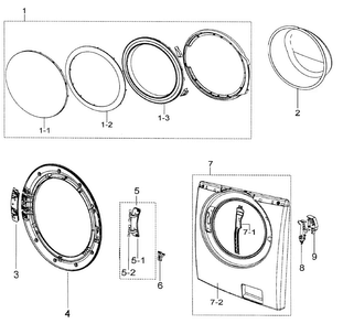 Door Assy Diagram and Parts List for WF339AAW XAA Samsung Washer
