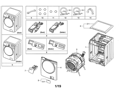 Main Diagram and Parts List for WF407ANW XAA-00 Samsung Washer