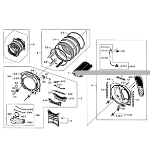 Drum Assembly Diagram and Parts List for DV431AEW XAA-01 Samsung Dryer