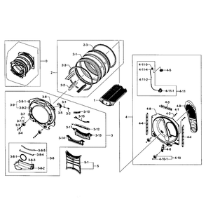 Drum Assembly Diagram and Parts List for DV431AEW XAA-02 Samsung Dryer
