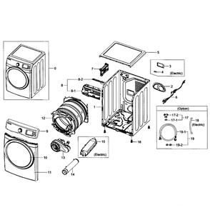 Main Assembly Diagram and Parts List for DV455EVGSWR AA-02 Samsung Dryer