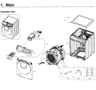 Main Asy Diagram and Parts List for WF50K7500AW A2-0011 Samsung Washer