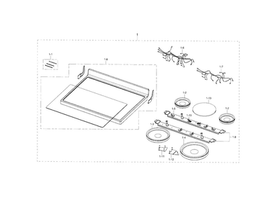 Cooktop Diagram and Parts List for NE595R1ABSR AA-0003 Samsung Range