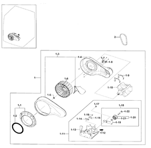 Motor Duct Diagram and Parts List for DV330AEB XAA-0000 Samsung Dryer