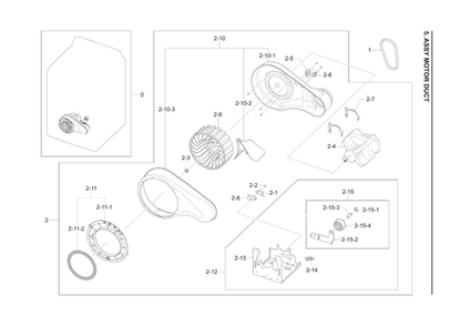 Motor Duct Assembly Diagram and Parts List for DV40J3000EW A2-02 Samsung Dryer
