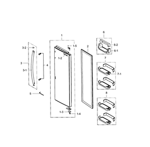 Refrigerator Door Diagram and Parts List for RS25H5121SR AA-0001 Samsung Refrigerator