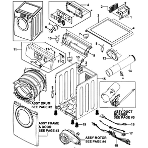 Main Assembly Diagram and Parts List for DV2C6BGW XAA-00 Samsung Dryer