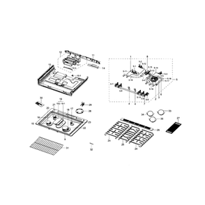 Cooktop Assembly Diagram and Parts List for NX58H9950WS AA-00 Samsung Range