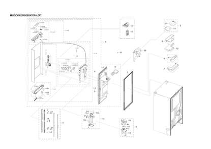 Left Refrigerator Door Parts Diagram and Parts List for RF28R6301SG AA-00 Samsung Refrigerator