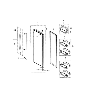 Refrigerator Door Diagram and Parts List for RS25H5121SR AA-0001 Samsung Refrigerator