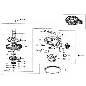 Pump Assembly Diagram and Parts List for DW80F800UWS AA-0001 Samsung Dishwasher
