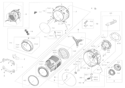 Tub & Drum Diagram and Parts List for WF45K6500AW A2-0000 Samsung Washer