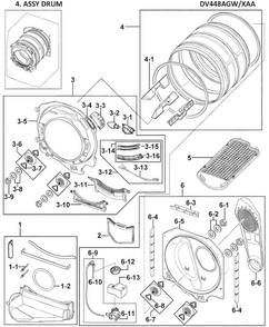 Durum Assy Diagram and Parts List for DV448AGW XAA-0002 Samsung Dryer