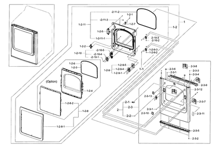 Frame Front & Door Diagram and Parts List for DV52J8060GW A2-0000 Samsung Dryer