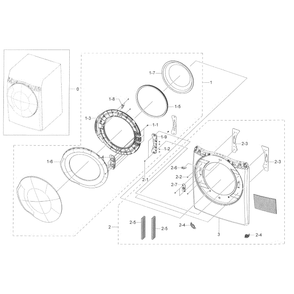 Frame Front And Door Diagram and Parts List for DV45K6500EV A3-0000 Samsung Dryer
