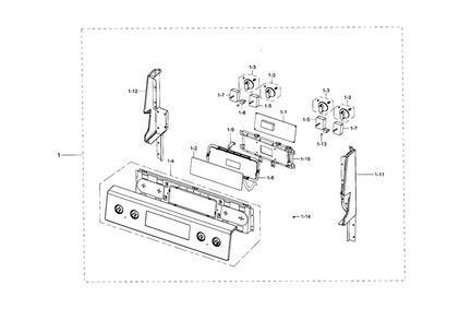 Control Panel Diagram and Parts List for NE59J3420SW AA-0000 Samsung Range