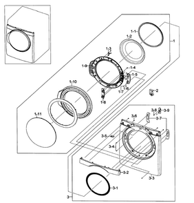 Front/door Assy Diagram and Parts List for DV448AEW XAA-0002 Samsung Dryer