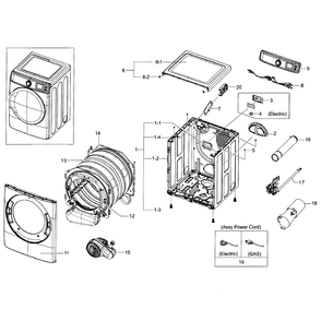 Main Assembly Diagram and Parts List for DV56H9100GG A2-0000 Samsung Dryer