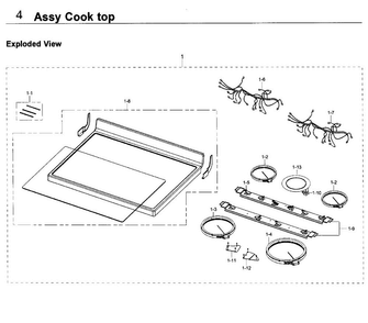 Cooktop Diagram and Parts List for NE59J3420SS AA-0006 Samsung Range