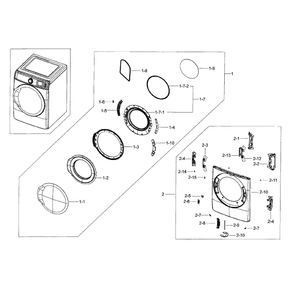 Frame Front And Door Diagram and Parts List for DV56H9100EG A2-0000 Samsung Dryer